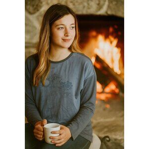 Soft Surroundings Petite Small Purple Floral Tunic 3/4 Sleeves Keyhole Back